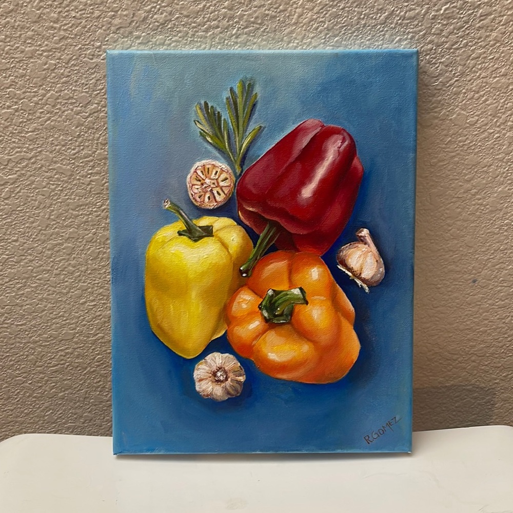 “Bell Pepper Trifecta” oil on canvas 9x12inches